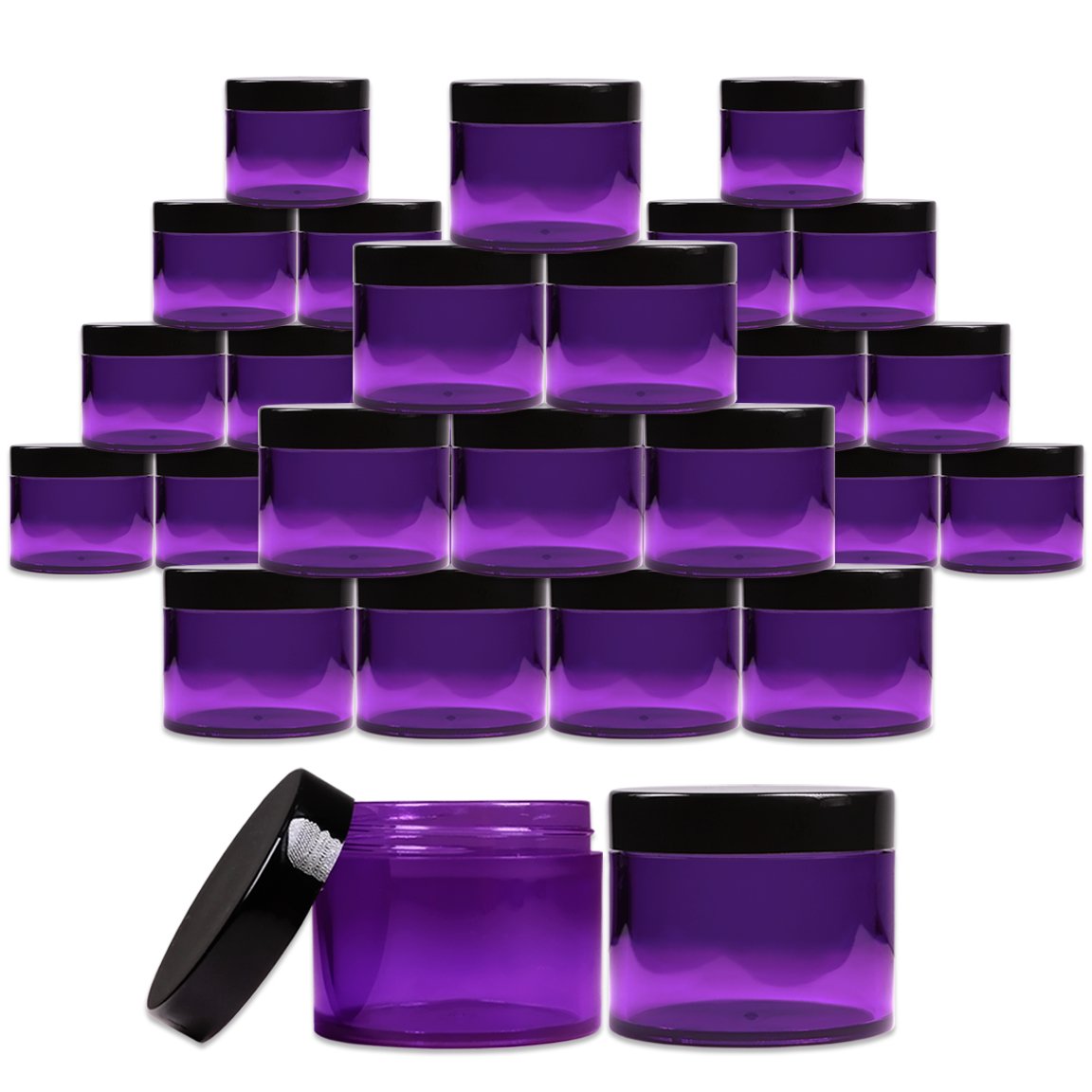 Beauticom 2 oz. (60g /60ML) (Quantity: 36 Packs) Thick Wall Round Leak Proof PURPLE CLEAR Acrylic Jars with BLACK Lids for Beauty, Cream, Cosmetics, Salves, Scrubs