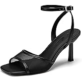 Athlefit High Heels for Women Square Open Toe Mesh 3-Inch Stiletto Heels Ankle Strap Summer Heeled Sandals for Wedding Party