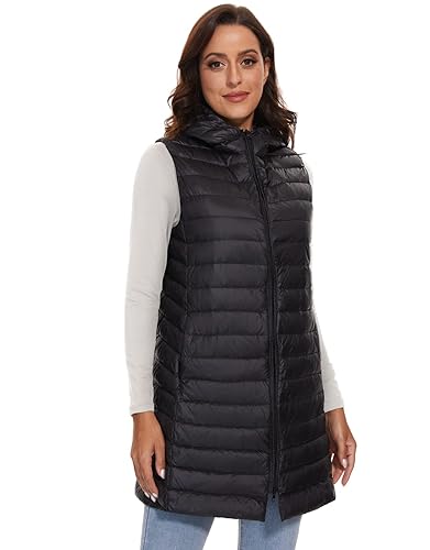 ELFJOY Long Puffer Vest Women Lightweight Down Vest with Hood