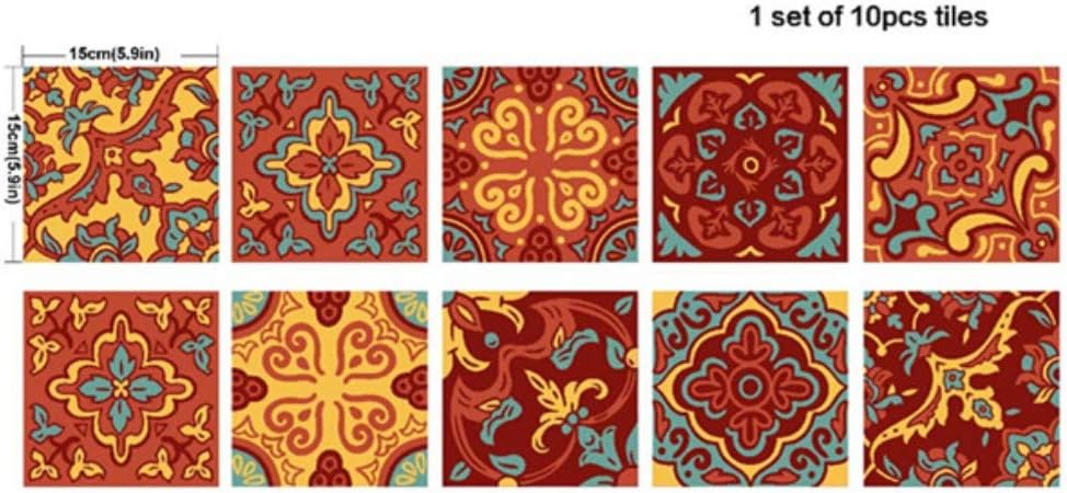 Wingbind Pack of 10 Tile Stickers Set for Kitchen and Bathroom,Victorian Moroccan Vintage Style Waterproof Self-Adhesive Wall Stickers,15cmx15cm