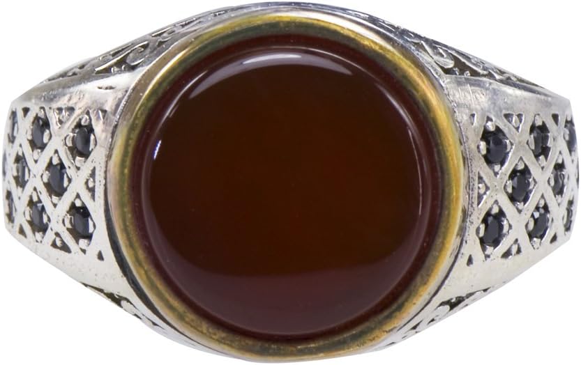 Caratera Mens Window Architecture Natural Brown Sard Chalcedony Statement Ring 925