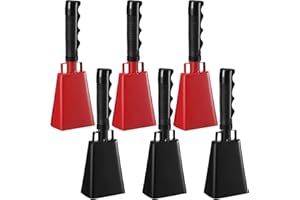 YESHONE 6 Pcs 10 Inch Cowbell with Handle Cheering Bell for Sports Events Large Noise Makers Cow bells Loud Cowbell Bulk for Football Games Party Chimes Percussion Musical Instruments(Black, Red)
