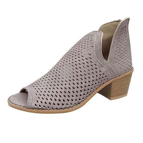 b-commerce 2019 New Peep-Toe-Schuhe der Retro Frauen niedrige Ferse hohlen Knöchel-starke Fersen-römische Schuhe Stiefeletten