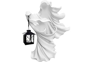 WISHRUN Hell Messenger with Lantern, Outdoor Witch Ghoul Lamp, The Ghost Looking for Light Statue, Halloween Resin Witch Staute Garden Light for Home Yard Patio Lawn Decoration Halloween Best Gifts (White)
