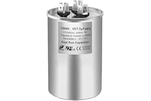 GLDCAPA 45/7.5 uF 45+7.5 MFD 370V or 440V Dual Run Start Round A/C Capacitor, 45 7.5 uF 370 440 Volt CBB65B Air Conditioner Capacitors for AC Unit, Fan Motor Start, Heat Pump, Condenser Straight Cool, 1PCS