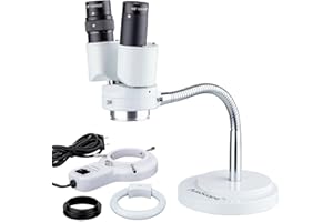 AmScope - 8X Binocular Stereo Microscope w/ 360 Revolve + 8W Fluorescent Ring Light - Gooseneck Illuminator Set for Dental, L
