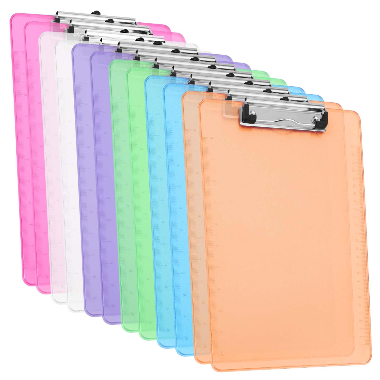 SINJEUN 12 Pack A4 Clipboards, Plastic Transparent Clipboard with Metal Clamp and Hanging Hole, Colourful Clip Boards for Writing and Painting, 6 Colours — image 1