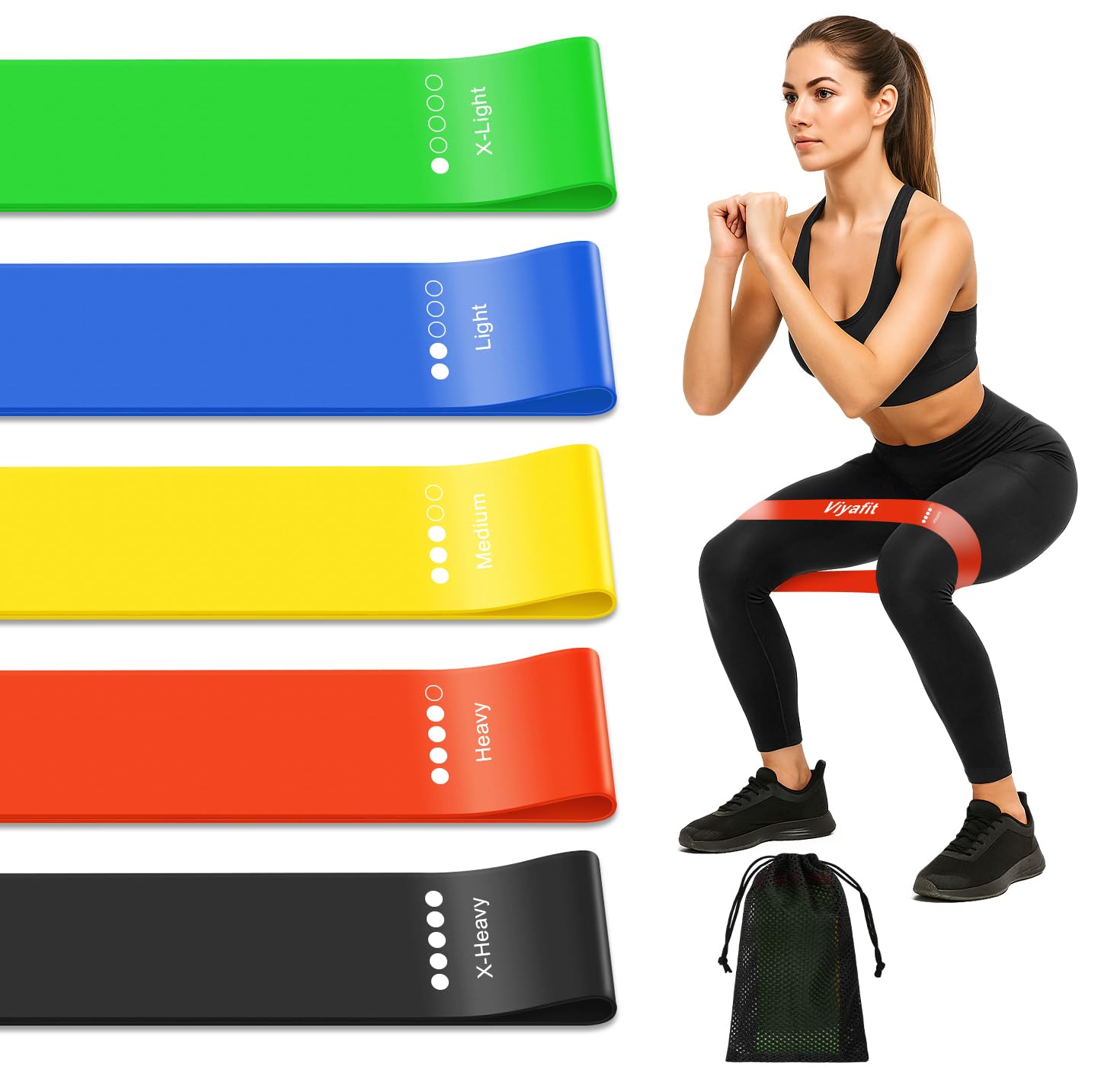 Viyafit Resistance Band, Exercise Loop Bands for Yoga, Pilates, Fitness and Working Out, Set of 5 Stretch Bands with Carrying Bag