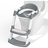 COOSEYA Potty Training Toilet with Step Stool Ladder, Toddler Kids Potty Training Seat for Boys Girls, Foldable Anti-Slip Toilet Toddler Seat Splash Guard Soft Cushion Safety Handles (Grey)
