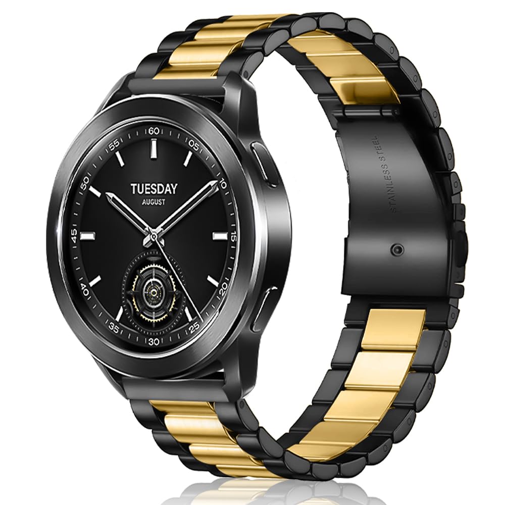 SeNool 22mm Strap for Xiaomi Watch S4 / S3 / S1 Pro / S1 Active / Watch2 Pro, Stainless Replacement Watch Bands for Xiaomi Redmi Watch 5 Active/Redmi Watch5 Lite -Black/Gold