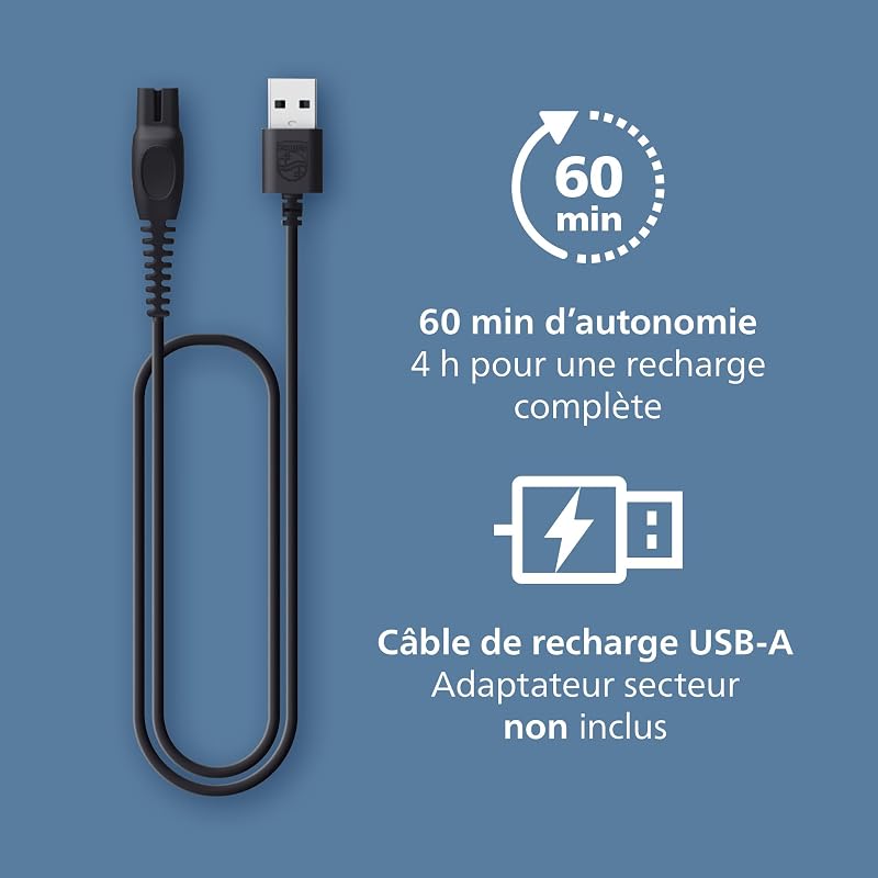 Tondeuse à barbe série 3000 – Lames angles arrondis, 20 hauteurs de coupe réglables, Sabot Lift & Trim, 100% étanche, Indicateur d’autonomie, Pochette souple, Recharge USB, Modèle BT3619/15