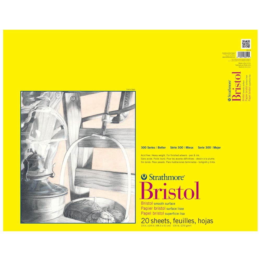 Strathmore Bristol Smooth Paper Pad 19 x 24-inch, 20 Sheets, Ribbon Bound, 19"x24"