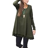 Poetsky Women's Long Sleeve Solid Color Tunic Tops Layered Casual Loose Blouse Shirts