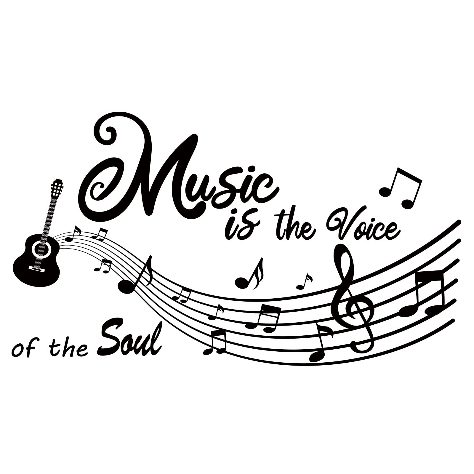 PLIGREAT Black Musical Notation Wall Stickers, Removable Vinyl Peel and Stick Wall Decals, Music is The Voice of The Soul Quotes Wall Stickers for Nursery Music Classroom Studio Wall Decorations