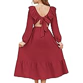 blibean Tween Girls Tie Back Dresses Embroidery Sleeve Size 6-15 Years