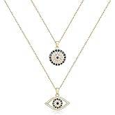Evil Eye Necklace Layered Necklaces for Women, 2Pcs 18K Gold Plated Dainty Evil Eye Choker Pendant Necklace Handmade Evil Eye Jewelry Protection Gifts