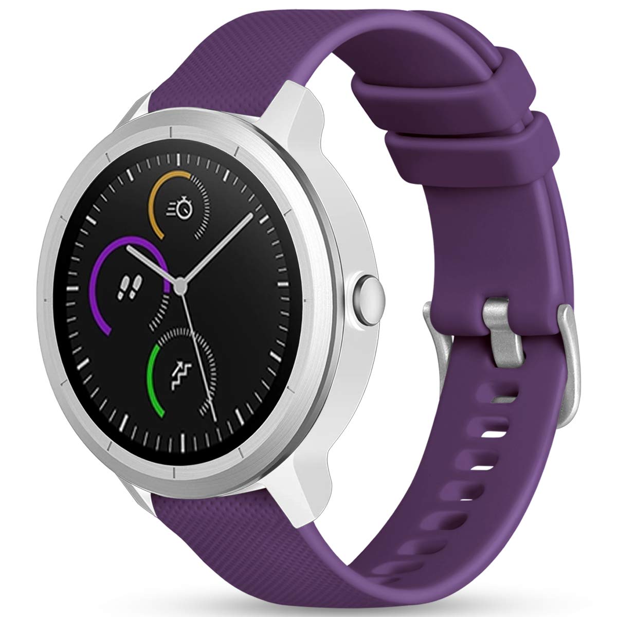 Vobafe 20mm Strap for Garmin Vivoactive 3/3 Music/Venu/Venu 2 Plus/sq/sq 2/Forerunner 245/645/55, Soft Silicone Watch Band Replacement for Garmin Vivomove HR/Instinct 2S/Fenix 7S, Plum