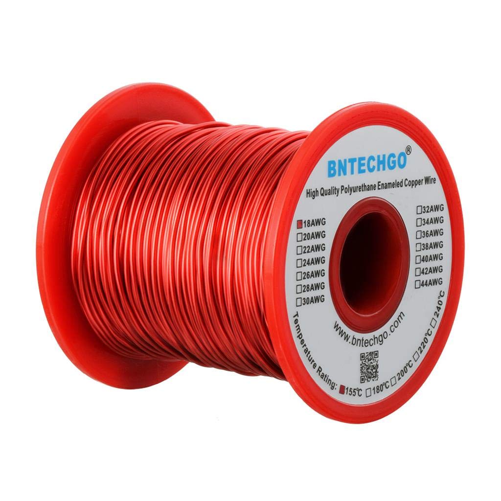 BNTECHGO 18 AWG Magnet Wire - Enameled Copper Wire - Enameled Magnet Winding Wire - 1.0 lb - 0.0393" Diameter 1 Spool Coil Red Temperature Rating 155℃ Widely Used for Transformers Inductors