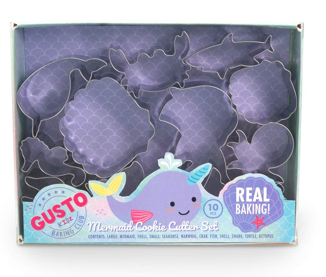 Gusto Kids 10 Pc Childrens Mermaid Cookie Cutters. Great Childrens Baking Set with 10 Pieces - Baking Mermaid Gifts or Girls and Boys