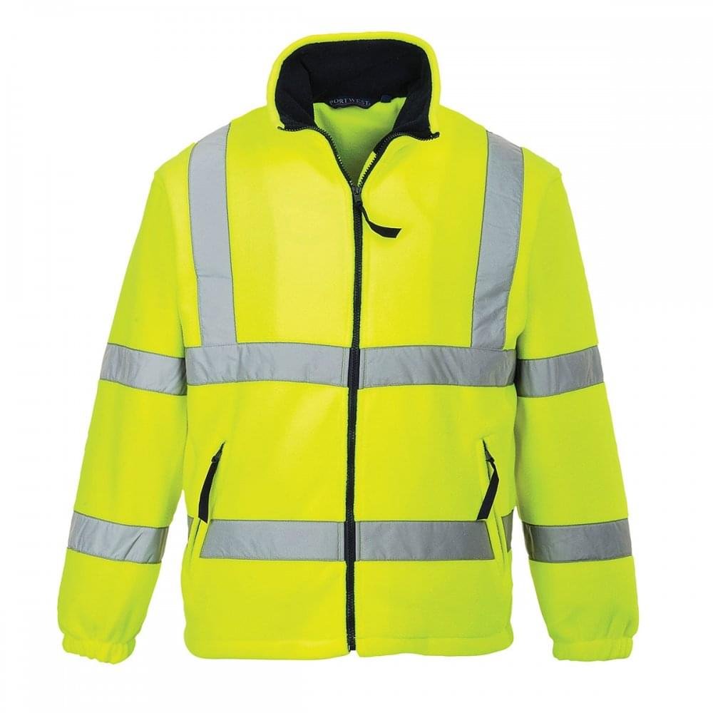 Portwest F300 Hi-Vis Reflective Fleece Jacket with Pockets - CE Certified High Viz Outdoor Safety Workwear, Yellow, XS