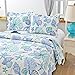 Junsey 3 Piece Quilts Full/Queen Size Ocean Theme,Lightweight Coastal Beach Bedding Seashell Conch Starfish Bedspread Coverlet with 2 Pillowshams