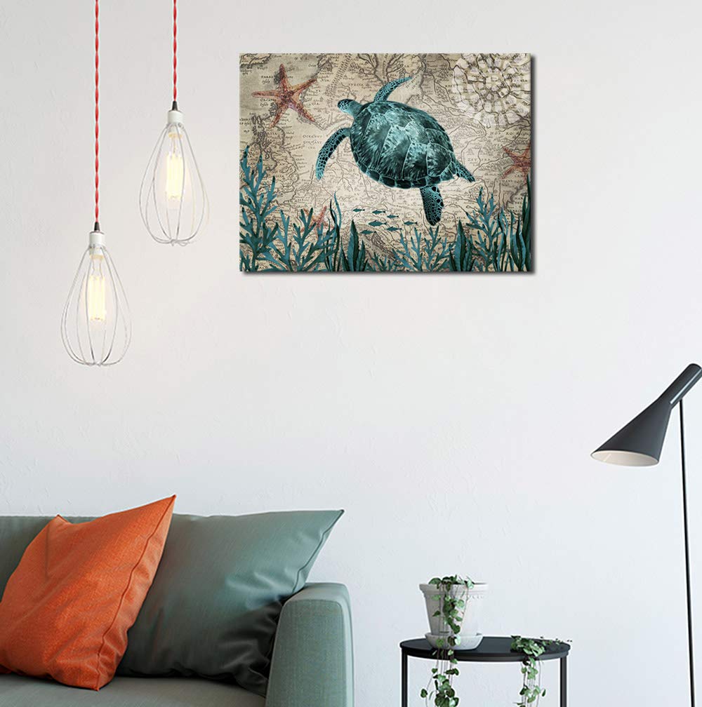 Sea Turtle Canvas Wall Art for Bathroom Decor Green Turtle Painting Pictures Ocean Nautical Canvas Artwork for Living Room Bedroom Office Kitchen Kids Room Decoration 12\