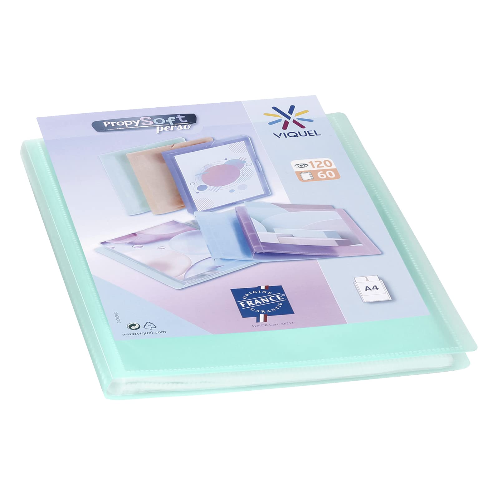 Viquel - Propysoft Customisable Document Cover - A4 Format Binding - 120 Pockets (60 Pockets) - Transparent and Smooth Pockets - Translucent Green