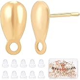 Beebeecraft 100Pcs/Box 18K Gold Plated Earring Findings Teardrop Posts Stud Earrings Components with Loop and 100Pcs Plastic Earring Backs for DIY Earring Jewelry Making