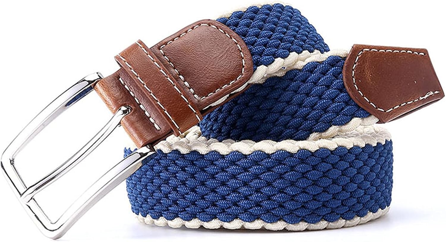 Men's Fabric+leather Elastic Woven Stretch Belt 3.3 cm Wide Elastic