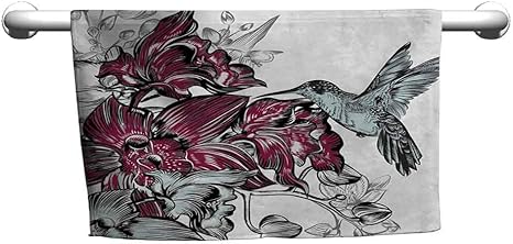 Amazon Co Jp Duommhome ハチドリ ビーチタオル アート コリブリ 鳥と花 ロマンチック 春 熱帯 自然 装飾 グリーン フクシア W14 X L27 ホーム キッチン