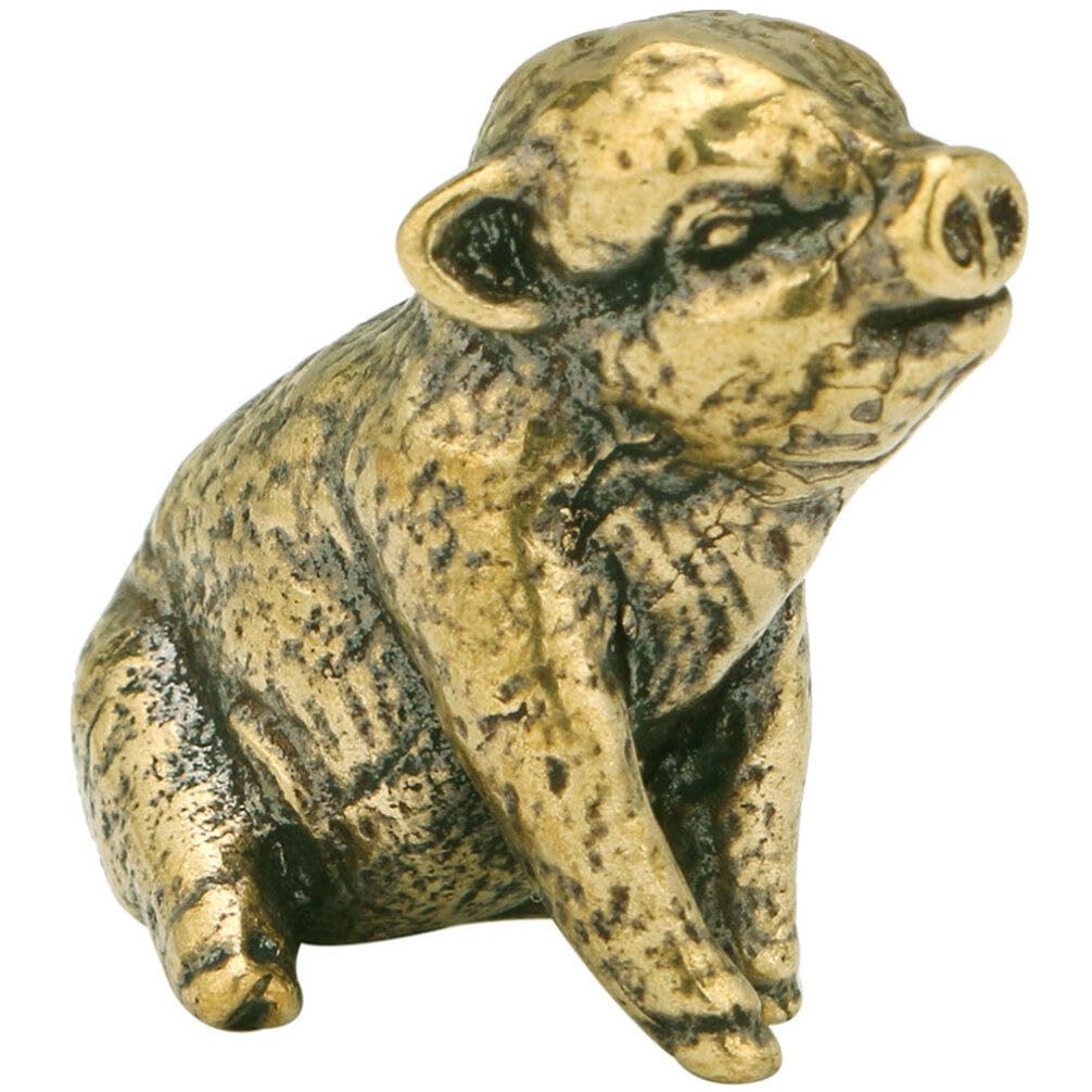 IMIKEYA Copper Pig Statues, Brass Piggy Ornament, Vintage Feng Shui Brass Piggy Small Zodiac Animal Table Statues Mini Piggy Sculpture Micro Landscape Pig Figurine for Tabletop Decor