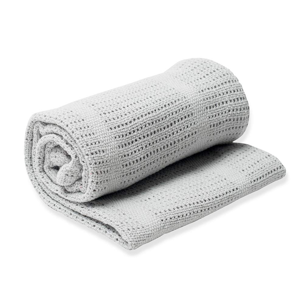 Lulujo Baby Cellular Baby Blanket, Grey, 39"X31"