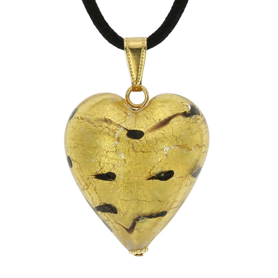 Glass Of Venice Murano Glass Heart Pendant - Spotted Gold