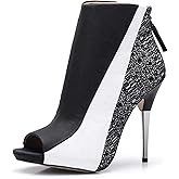 CAMSSOO Ankle Boots for Women, Peep Toe Stiletto Zipper Fashion High Heel Booties Party Wedding Prom