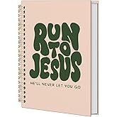 KRHFG Retro Green Christian Spiral Notebook, Run to Jesus Bible Verse Journal, Religious Scripture Journals for Writing, Bible Notebooks for Note Taking, Church Notes Journal, 5.5x8.3 Inch