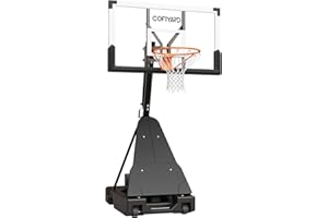 Cofiyard Basketball Hoop Outdoor with 44/54 Inch Shatterproof Backboard, 5.25-10FT Height Portable Basketball Hoop with Sandbag, Adjustable Basketball Goal System