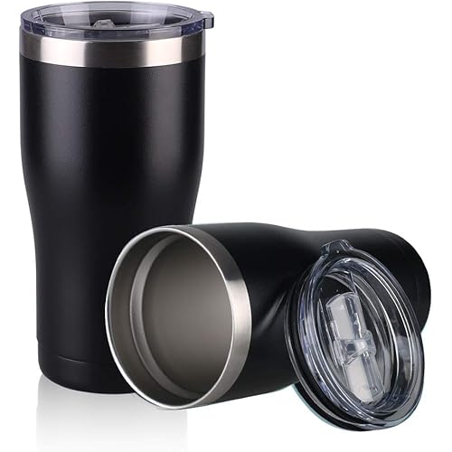 Jay Style 20 oz Stainless Steel Tumbler with Lid Double Wall Vacuum Insulated Travel Mug, Durable Insulated Coffee Cup for Home,Office,Outdoor,Ice Drink (Black,2 Pack)