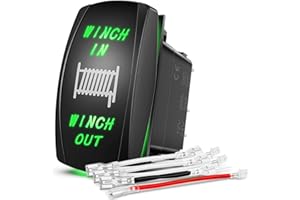 Nilight Winch Rocker Switch Momentary Toggle ON-Off-ON DPDT 7Pin 12V 24V Jumper Wires in Out Switches Green for Cars Trucks Caravans Boat