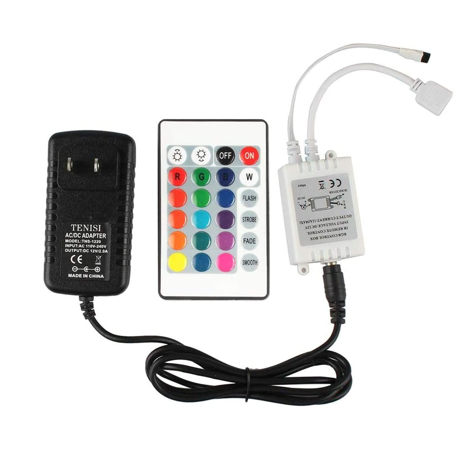Photo 1 of GALYGG 24 Key LED Strip Controller, Wireless Rectifier Control Box, IR Remote Controller, DC 12V 3A Power Supply Plug Adapter for 2835 3528 5050 RGB LED Strip Lights Flexible Tape Lighting