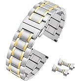 Nizonlaie Quick Release Stainless Steel Watch Band Bracelet 12mm to 24mm Straight & Curved End Universal Stainless Steel Metal Watch Strap Smartwatch Replacement Band Men Women