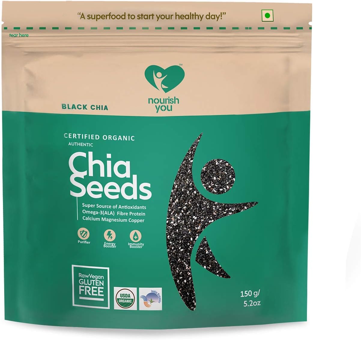 Nourish You Organic Black Chia Seeds, 150gm (Single pack) Amazon.in