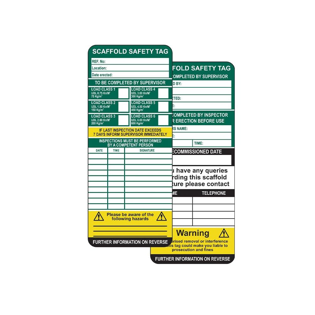 Scafftag Scaffold Inspection Tags, Pack of 50, Polypropylene, W75mm x H180mm