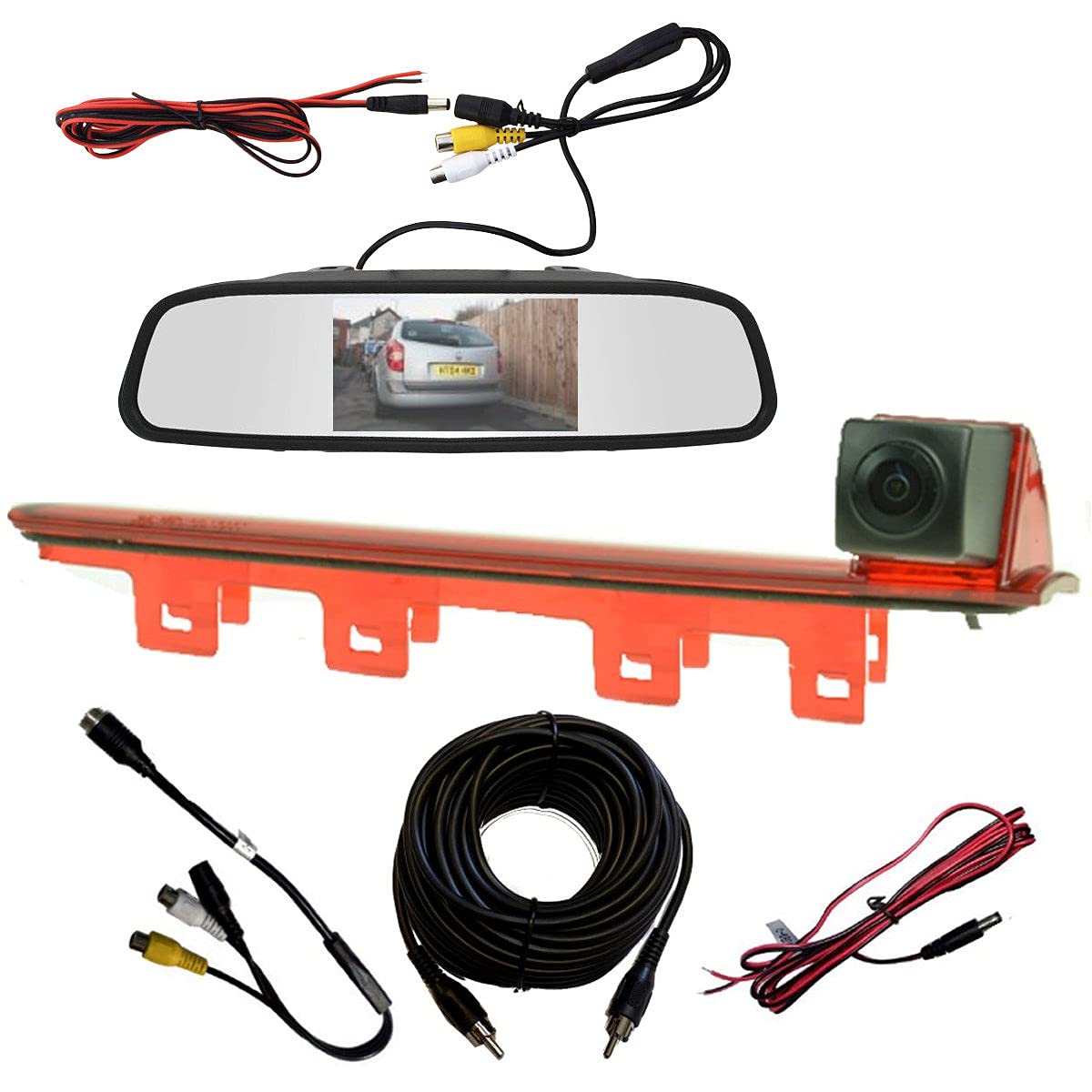 Dolphin Automotive Reversing Camera fits VW Transporter Van T5 T6 High Level Brake Light Replacement Mounting - Double Doors - 2003 Onwards (with 4.3" Mirror Monitor)