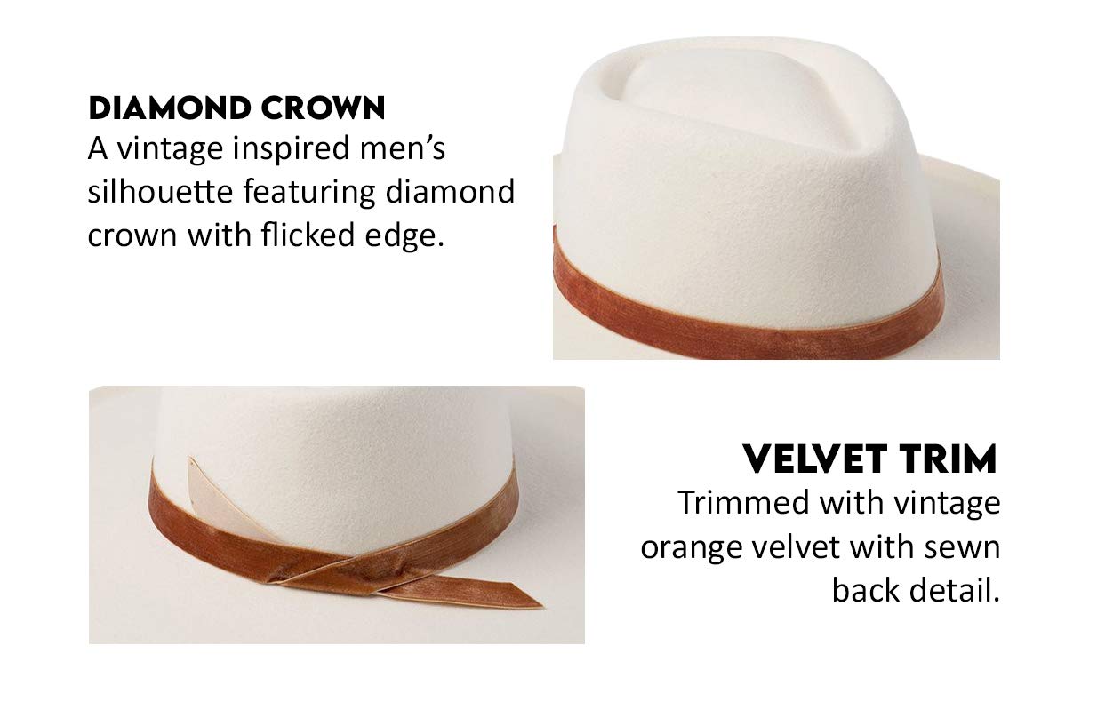 Lack Of Color Val Diamond White Wide Brim Wool Hat with Velvet Orange Trim Lack of Color Cream Australian Wool Velvet Wide Brim Hat Val  main image 3