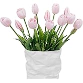 LINSIE 15 Pcs Light Pink Artificial Flowers Tulips Latex Plastic Soft Faux Bouquets for Party, Wedding, Home, Room, Garden Decor