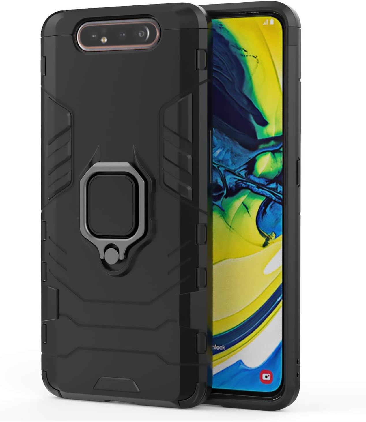 TianSY for Samsung Galaxy A80 Case, Dual Layer Armor Shockproof Case With 360 Holder Degree Rotating Metal Finger Ring Phone Cover for Samsung Galaxy A80 Smartphone. Black