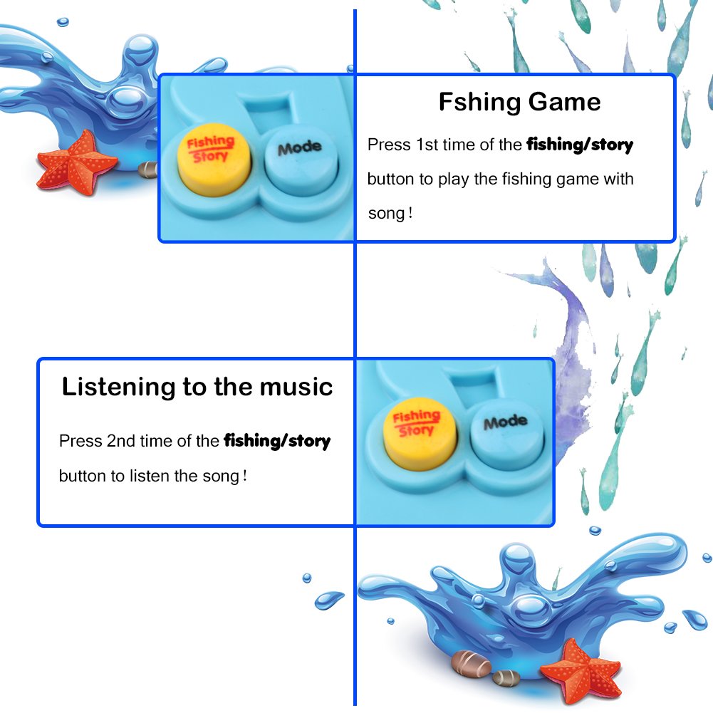 TONZE Fishing Game Musical Toys Piano Toy with 2 Fishing Board and 4 Fishing Rods for Kids 3 4 5 Years Old