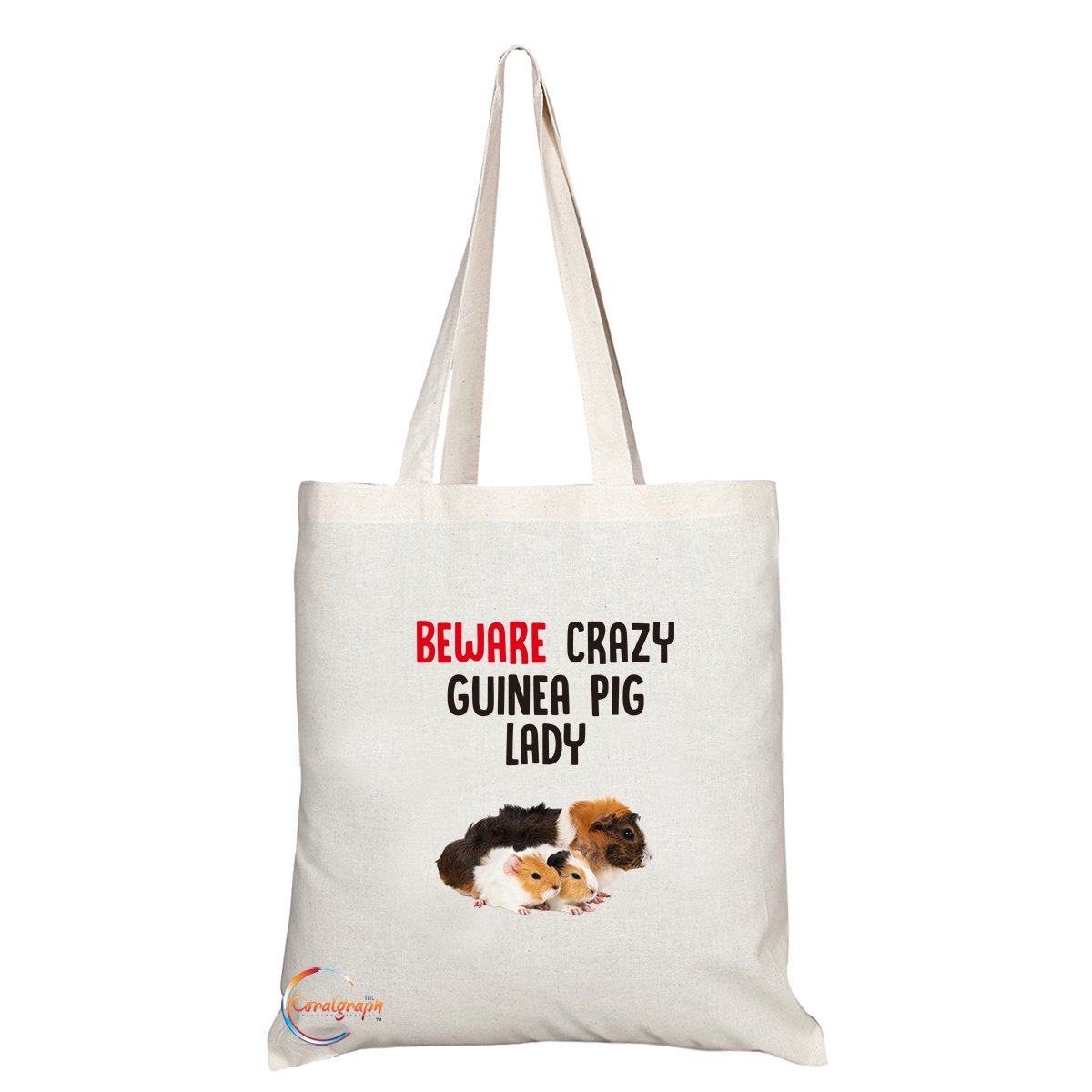 Coralgraph Inc TB263 Beware Crazy Guinea Pig Lady Novelty Present Gift Printed Eco-Friendly Stylish Long Handled Tote Shoulder Bag
