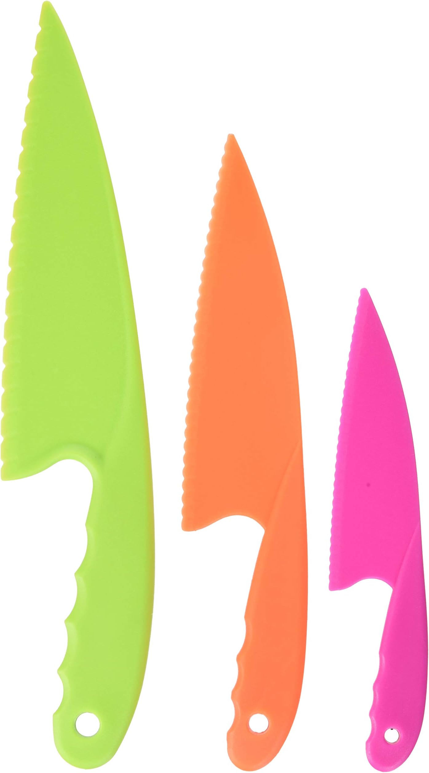 GarMills 2 Pack Plastic Kitchen Knife Set 3 Pieces and 3 colors for Kids, Safe Nylon Cooking Knives for Children, for Breads, Lettuce or Salads (1 Pack)