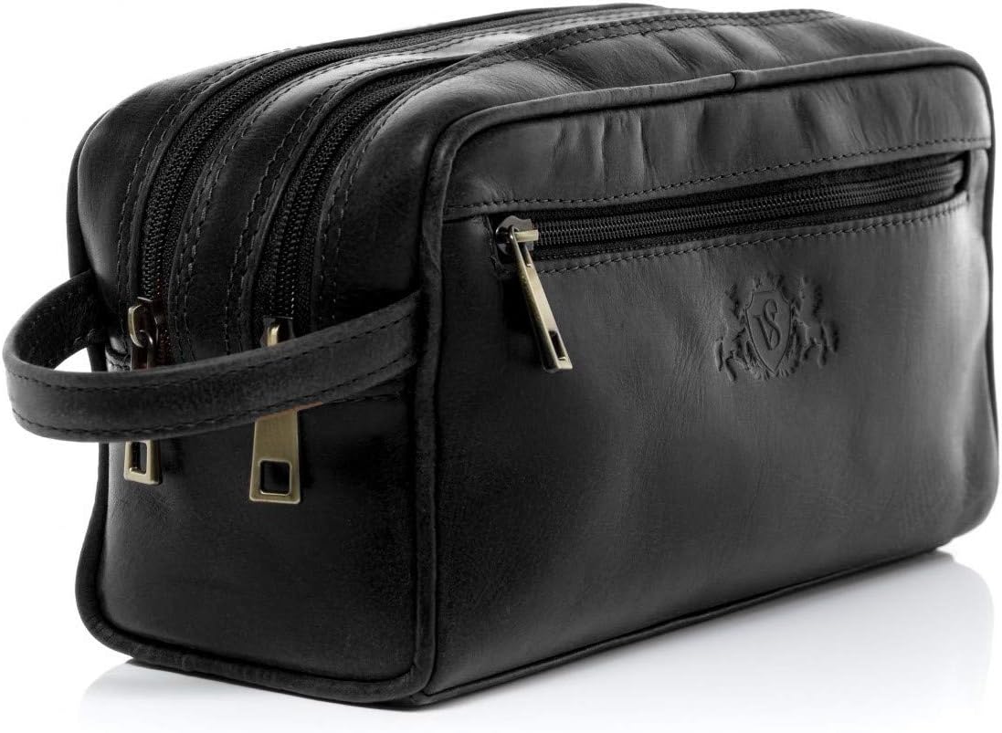 SID & VAIN wash Bag GATWICK Large Travel Overnight Wash Gym Shaving Bag for Men's Or Ladies Real Leather Toiletry Bag Leather Bag Women and Men